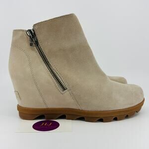 Sorel Womens Joan Of Arctic Wedge II Zip Soft Taupe Suede Ankle Booties Size 8.5